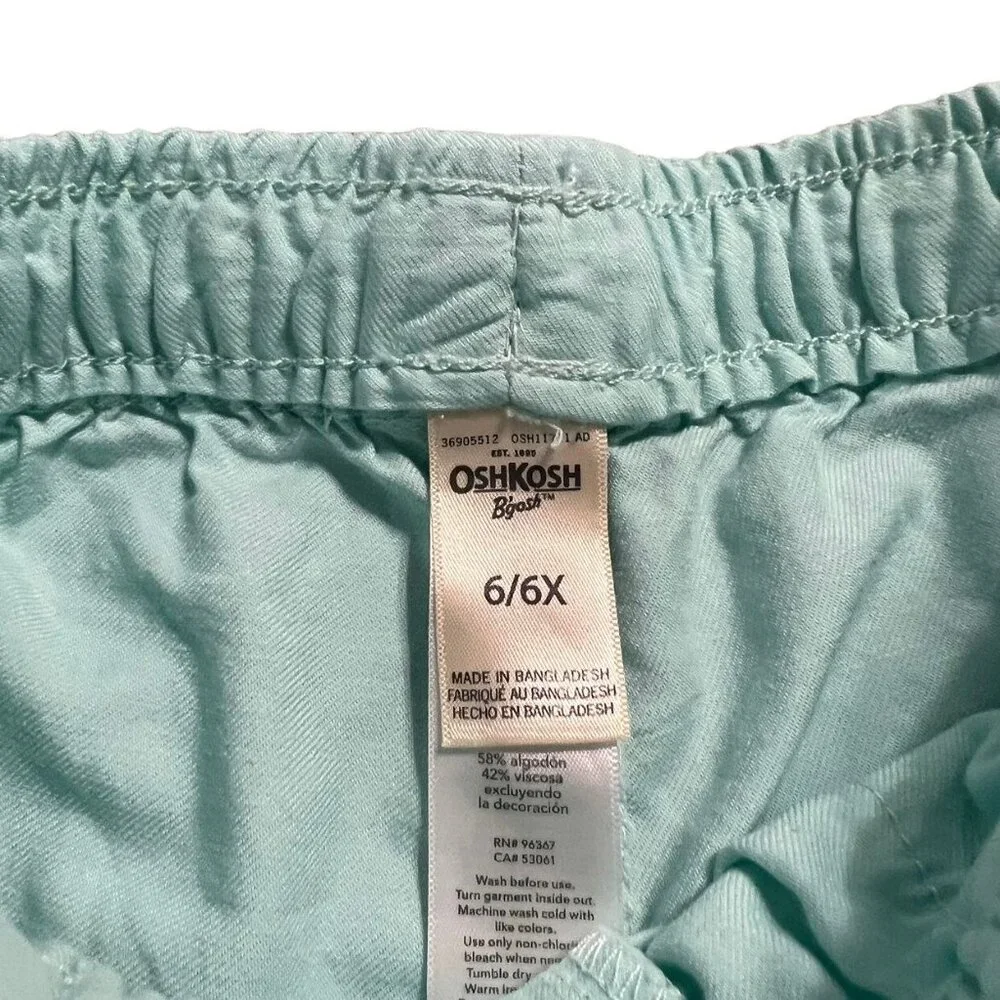 OshKosh 6/6X Seafoam Green Drawstring Shorts